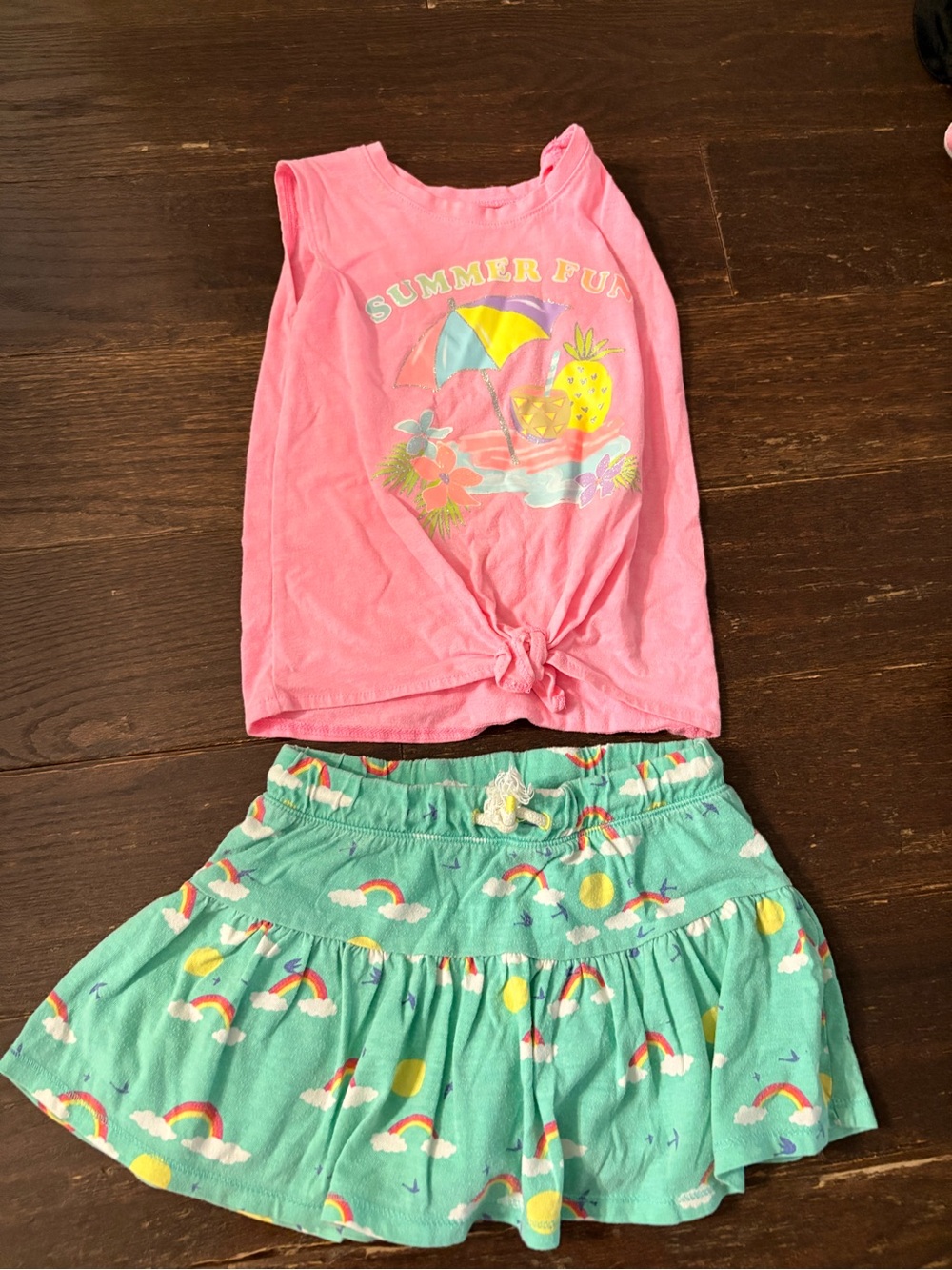 The Children's Place Pink Tank and Mint Rainbow Skirt Set